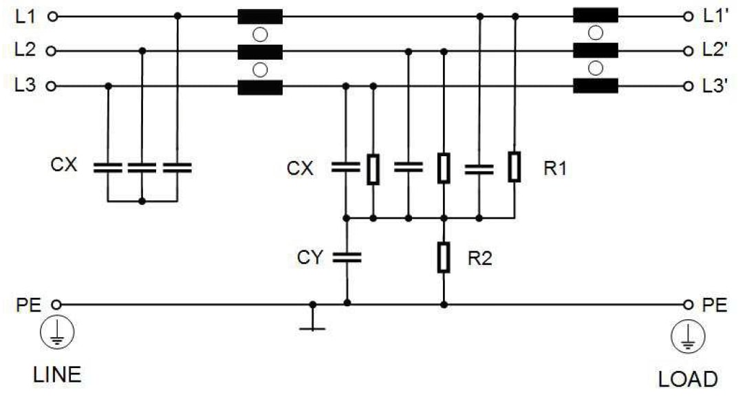 Schematic - TE Connectivity / Schaffner FN 3287/3288 EMC/RFI Filters